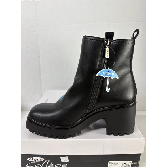 AQUA COLLEGE Womens Black Platform Raine Round Toe Block Heel Chelsea Boots 9.5M - Picture 2 of 6